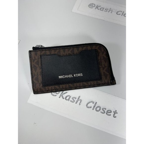 New Michael Kors Mens Cooper Logo Zip-Around Wallet brown /black - Picture 1 of 4